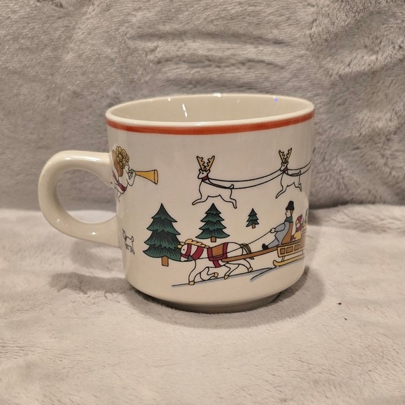 The Joy of Christmas Mug Jamestown‎ China Santa Sleigh Reindeer Angel Design